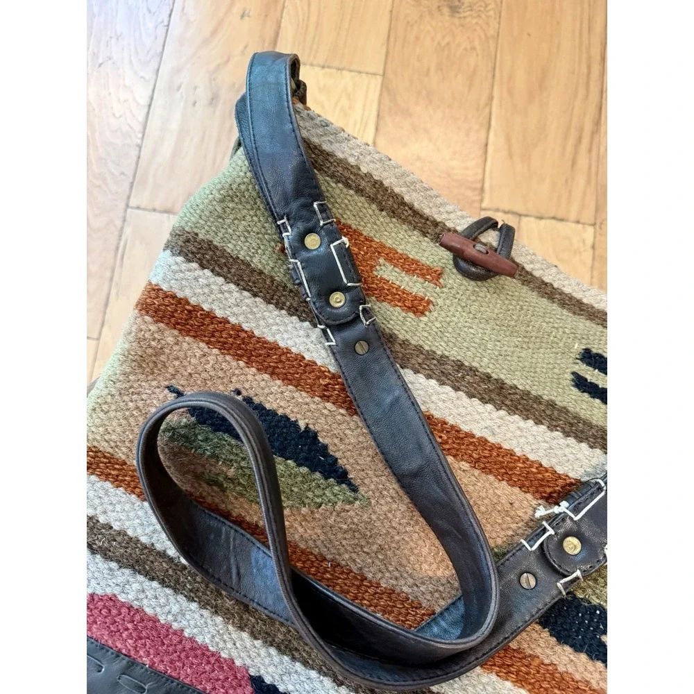 Raj Anthropologie Crossbody Rug Bag Kilim Woven Tribal Western Leather Boho